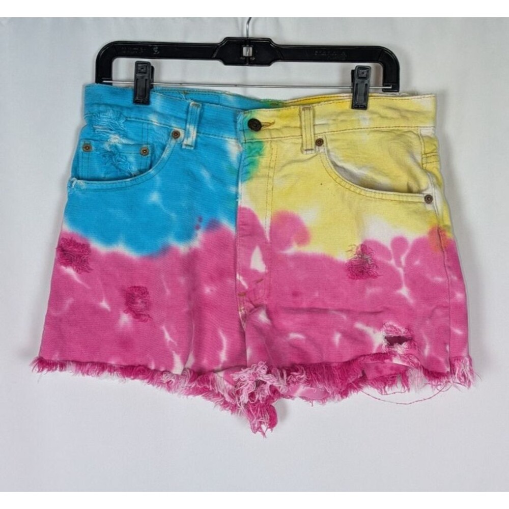 Levi's Denim Shorts 30 Women's Multicolor Tie Dye Distressed Cut Off Upcycled